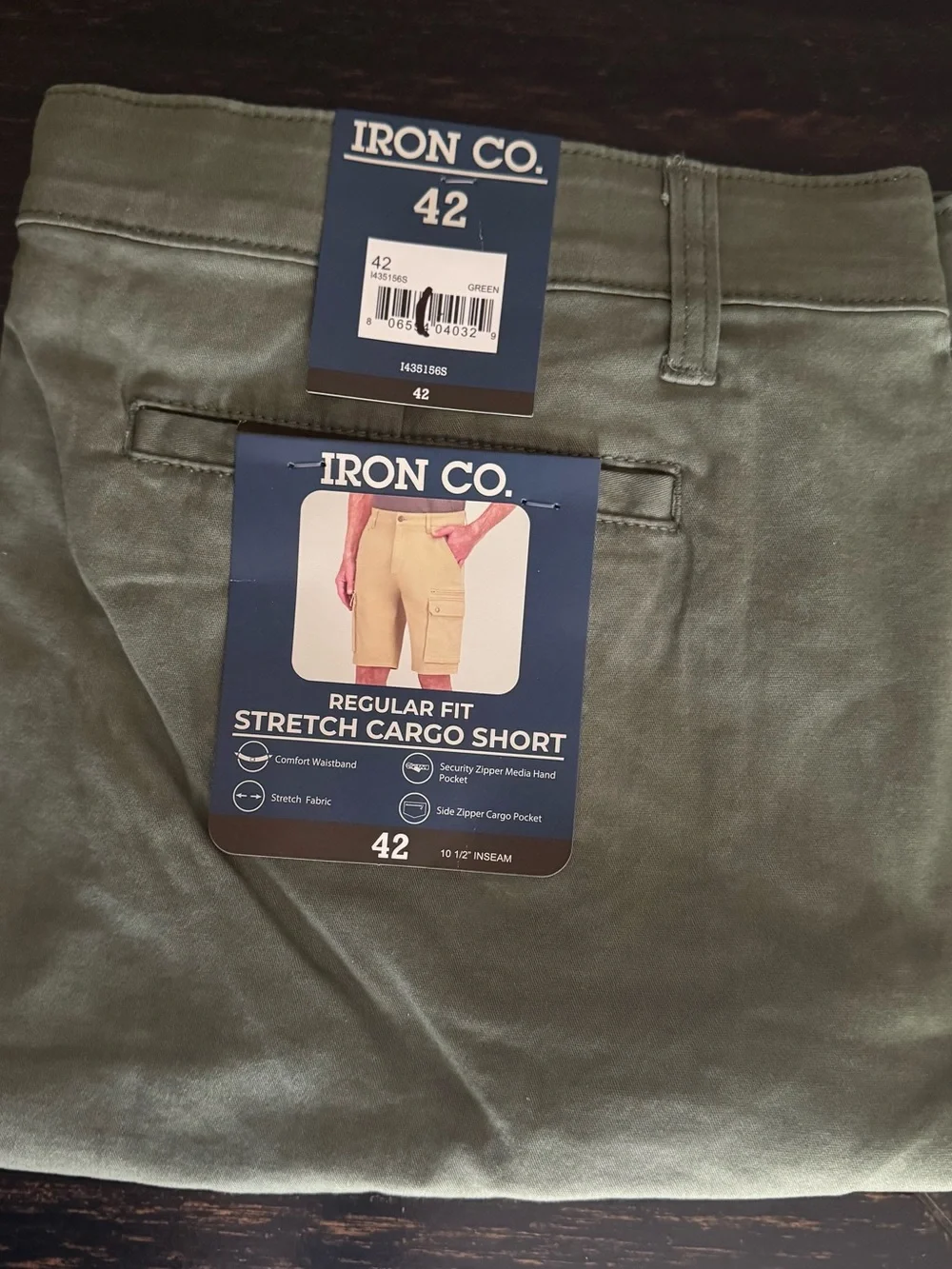 NWT! IRON Clothing Co Men's Flex Waistband Stretch Twill Pocket Cargo Short 42